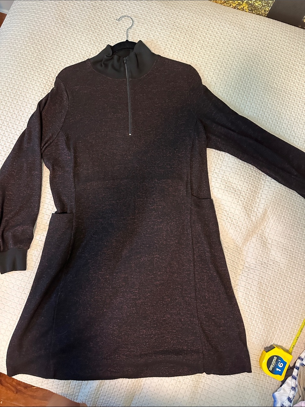 CAbi Heathered Black and Burgundy Half-Zip Tunic